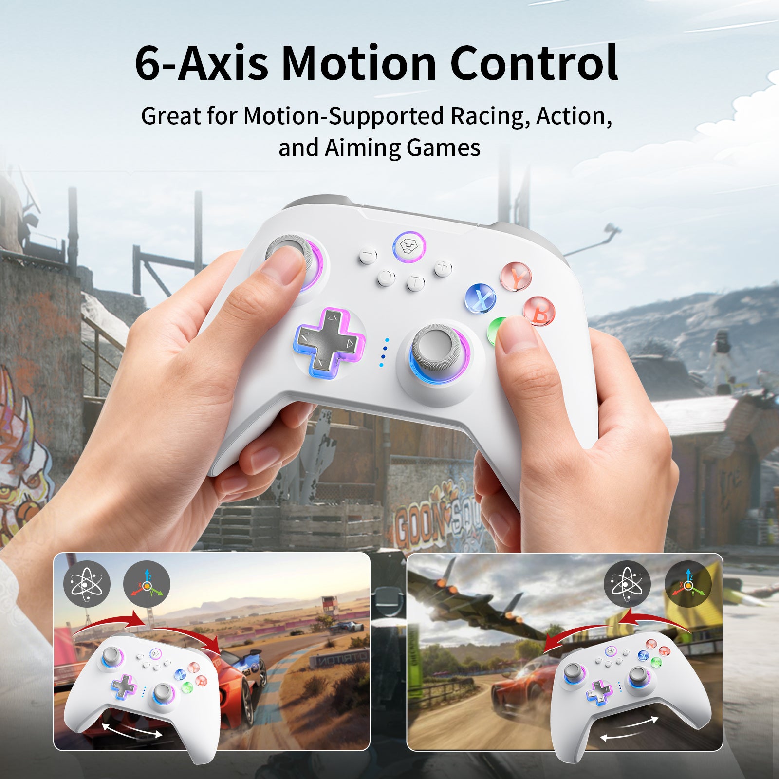 AOLION N10 Wireless Bluetooth Controller, Ergonomic Hall Effect Stick Gamepad, Compatible with PC, Steam, Switch, Accessories for Gamers