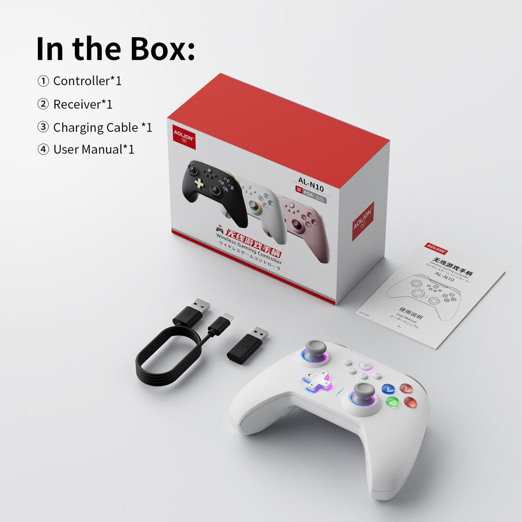 AOLION N10 Wireless Bluetooth Controller, Ergonomic Hall Effect Stick Gamepad, Compatible with PC, Steam, Switch, Accessories for Gamers