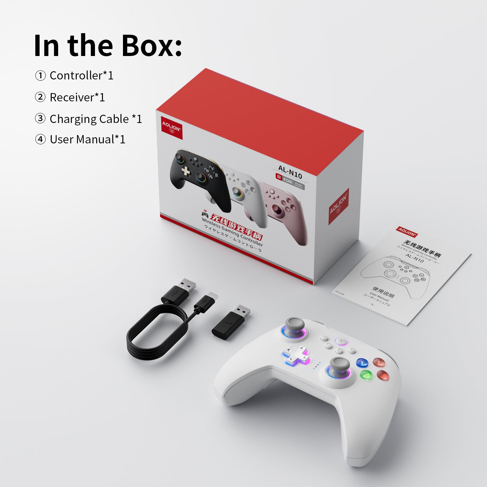 AOLION N10 Wireless Bluetooth Controller, Ergonomic Hall Effect Stick Gamepad, Compatible with PC, Steam, Switch, Accessories for Gamers