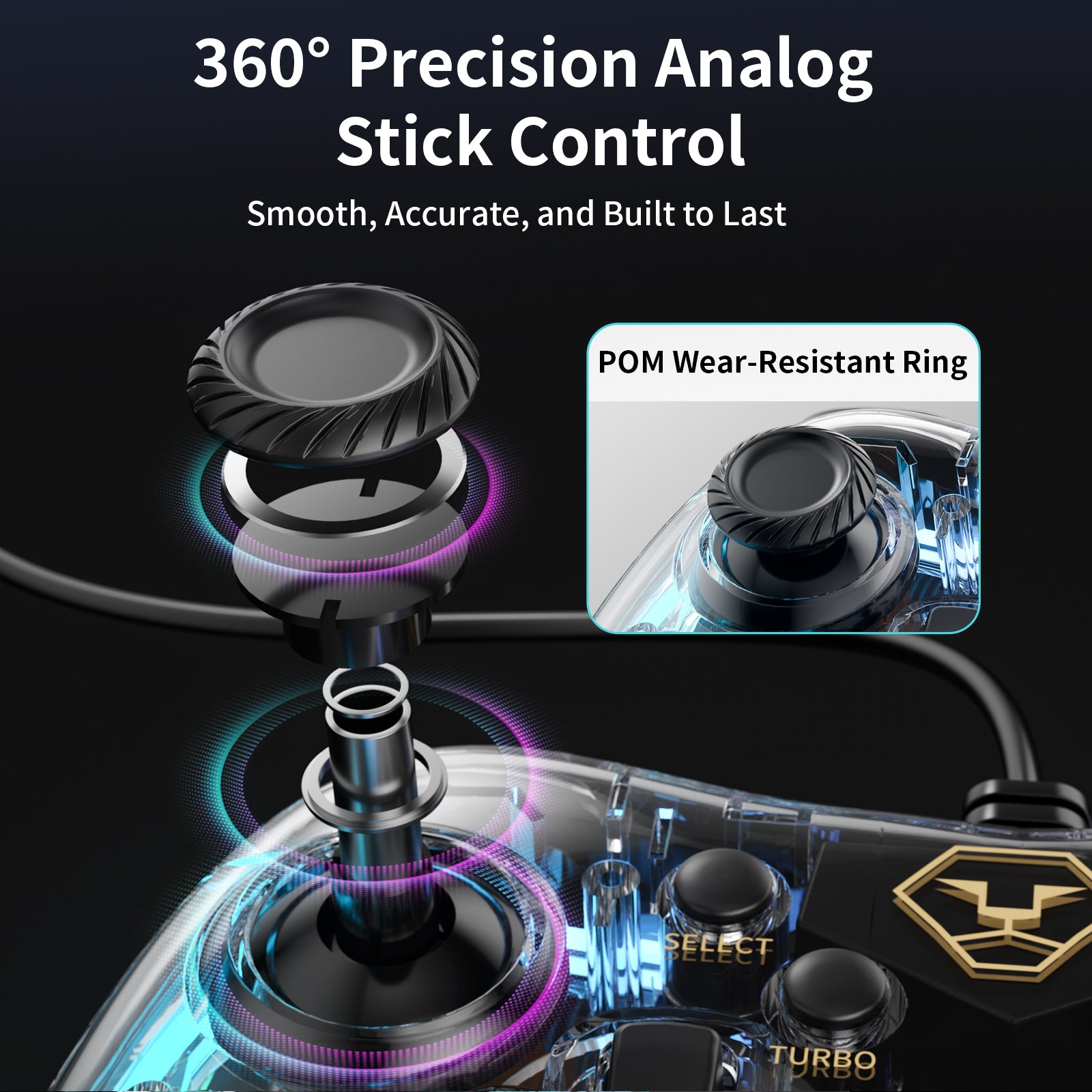 AOLION PC20 Wired Gaming Controller, RGB Transparent USB Gamepad with Turbo, Dual Vibration & Ergonomic Grip, Accessories for Gamers, Compatible with Windows PC, Switch, TV & PS3 Devices, summervibes