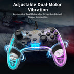 AOLION PC20 Wired Gaming Controller, RGB Transparent USB Gamepad with Turbo, Dual Vibration & Ergonomic Grip, Accessories for Gamers, Compatible with Windows PC, Switch, TV & PS3 Devices, summervibes
