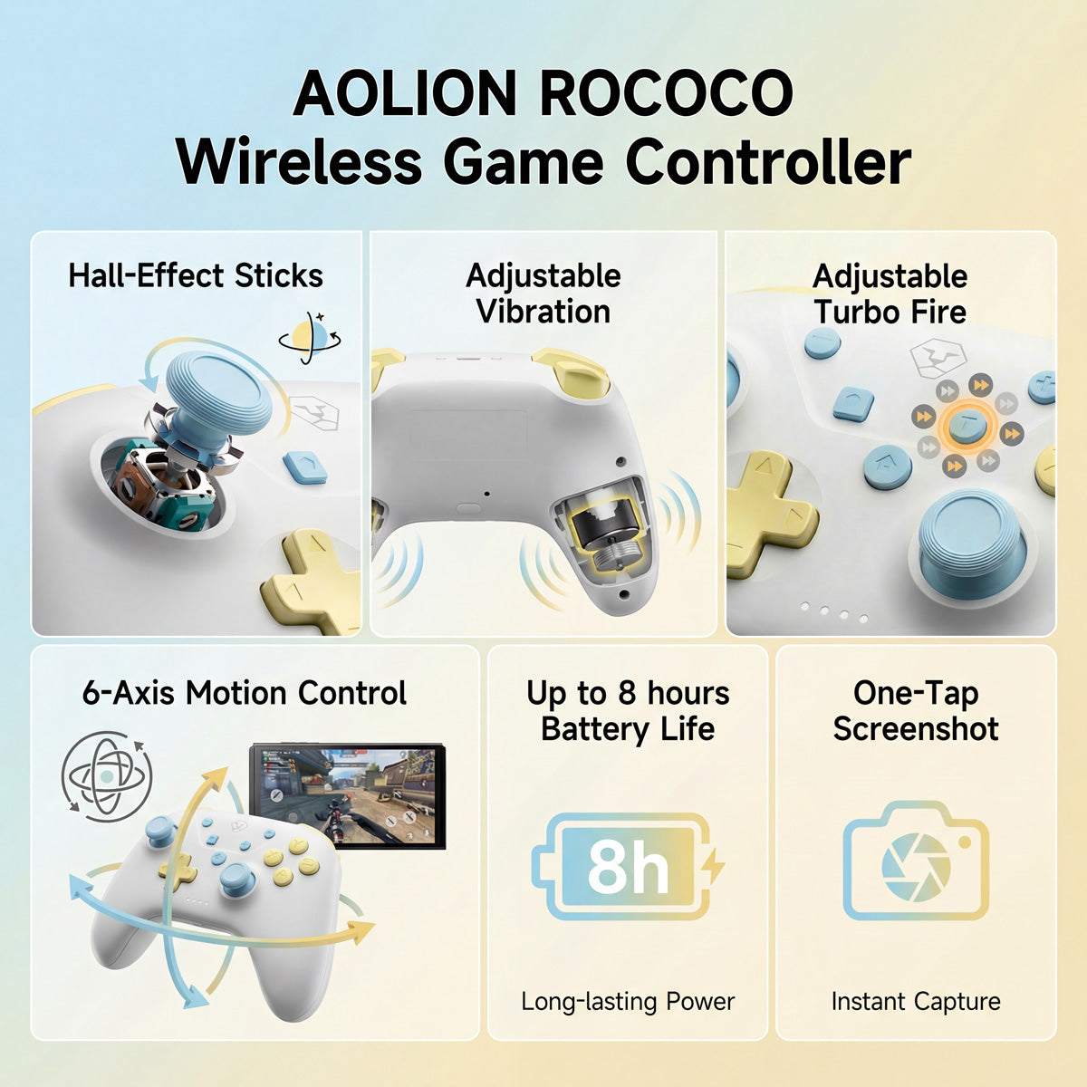 AOLION ROCOCO Lightweight Wireless Controller for Switch, PC & Mobile