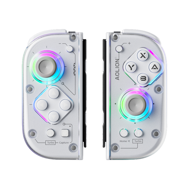 AOLION J20 PRO white detachable controllers, front view with RGB stick rings