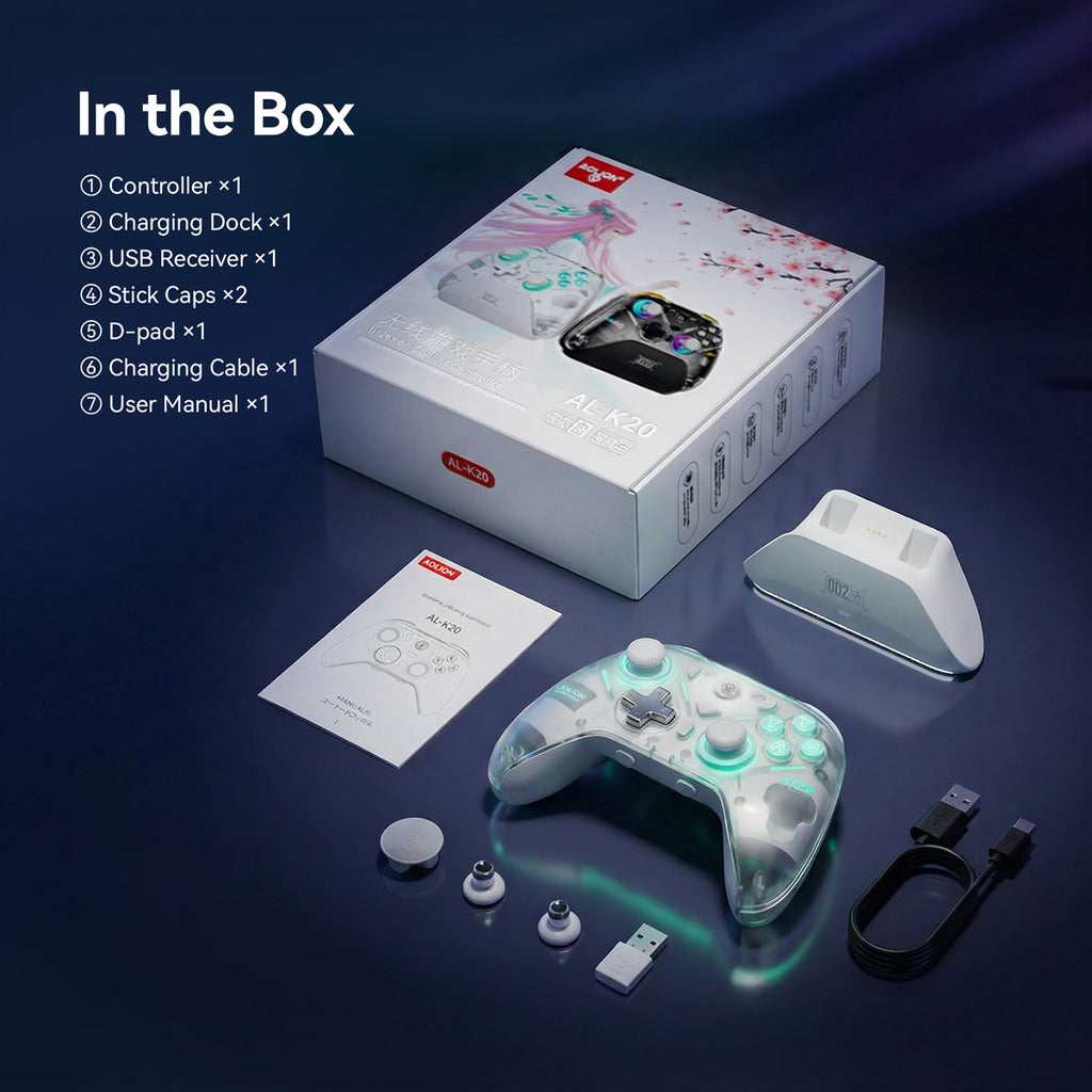 AOLION K20 Wireless Controller with Charging Dock for PC, Switch & Mobile