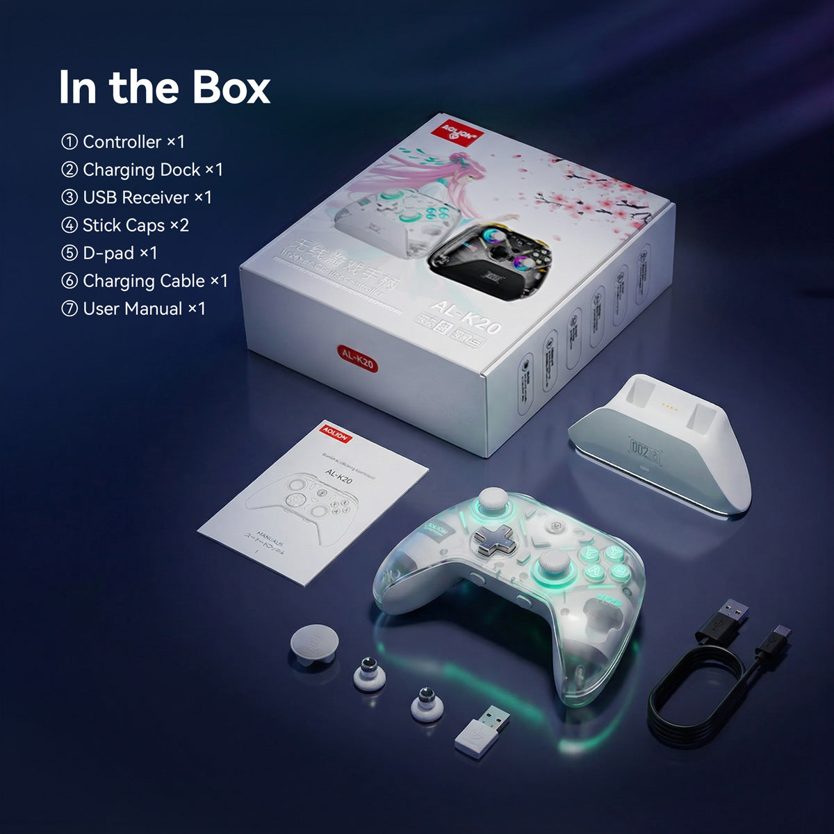 AOLION K20 Wireless Controller with Charging Dock for PC, Switch & Mobile