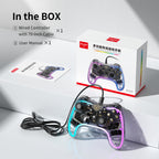 AOLION PC20 Wired Gaming Controller, RGB Transparent USB Gamepad with Turbo, Dual Vibration & Ergonomic Grip, Accessories for Gamers, Compatible with Windows PC, Switch, TV & PS3 Devices, summervibes