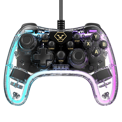 AOLION PC20 Wired Gaming Controller, RGB Transparent USB Gamepad with Turbo, Dual Vibration & Ergonomic Grip, Accessories for Gamers, Compatible with Windows PC, Switch, TV & PS3 Devices, summervibes
