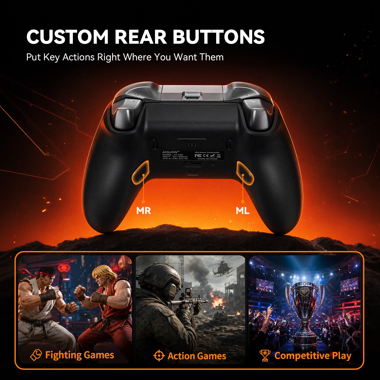 AOLION K30 TMR Wireless Controller with Charging Dock for PC, Switch & Mobile