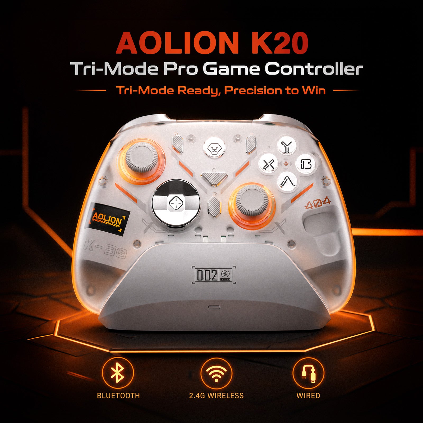 AOLION K20 TMR Wireless Controller with Charging Dock for PC, Switch & Mobile
