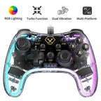 AOLION PC20 Wired Gaming Controller, RGB Transparent USB Gamepad with Turbo, Dual Vibration & Ergonomic Grip, Accessories for Gamers, Compatible with Windows PC, Switch, TV & PS3 Devices, summervibes