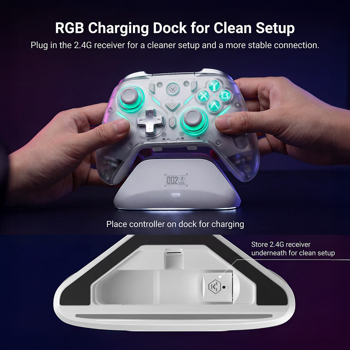 AOLION K20 Wireless Controller with Charging Dock for PC, Switch & Mobile