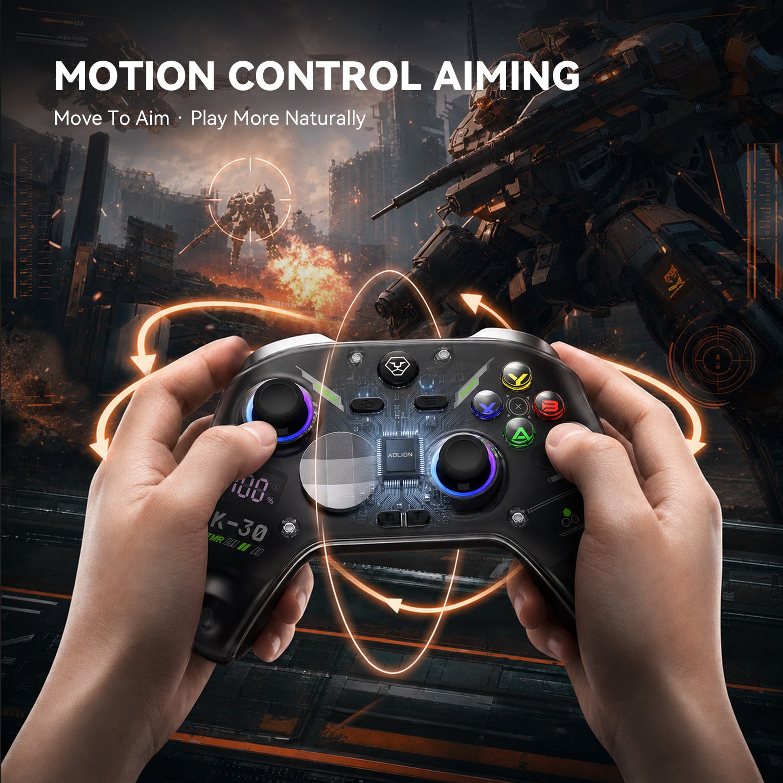 AOLION K30 TMR Wireless Controller with Charging Dock for PC, Switch & Mobile