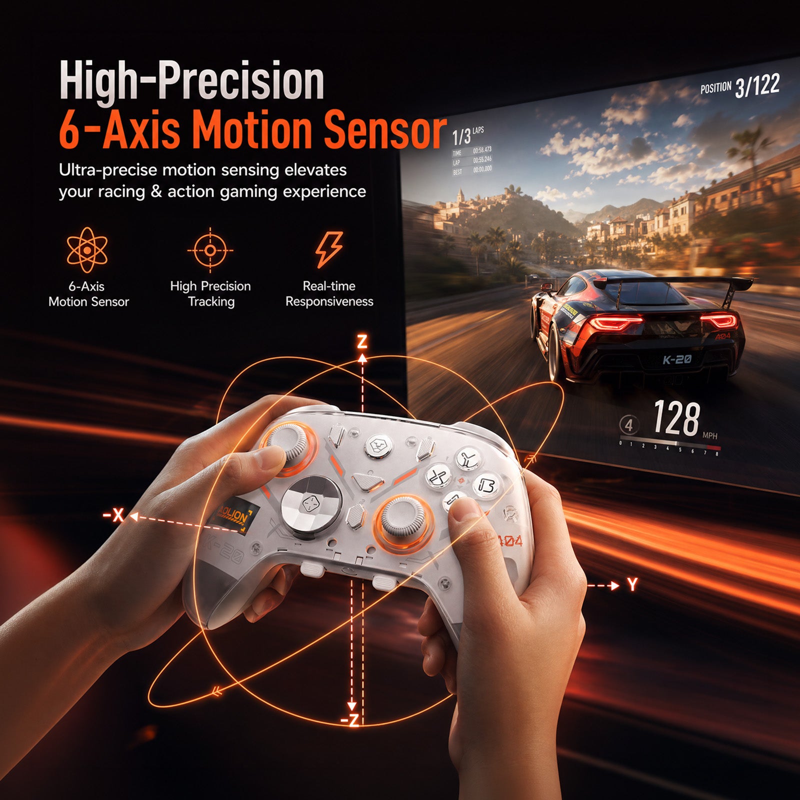 AOLION K20 TMR Wireless Controller with Charging Dock for PC, Switch & Mobile