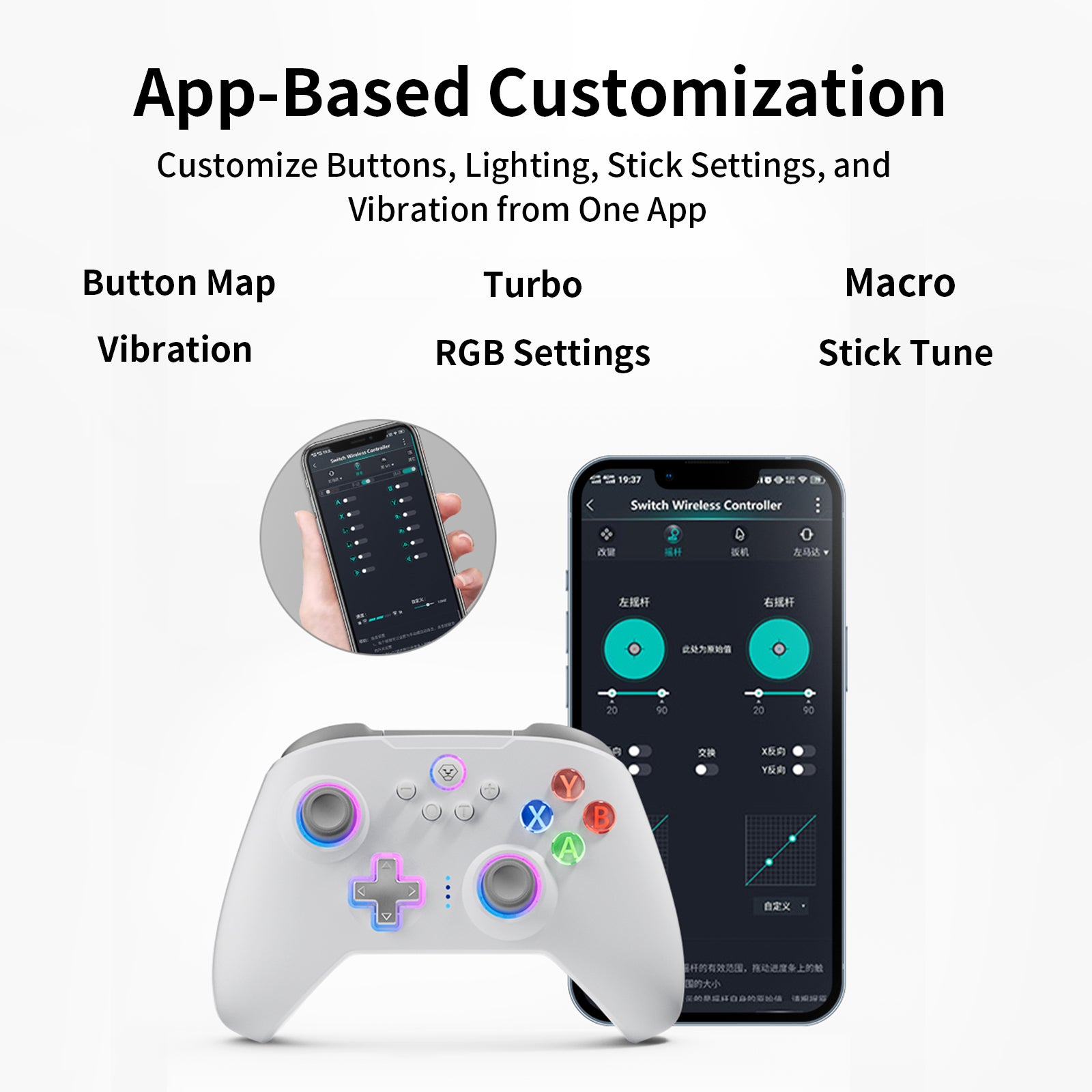 AOLION N10 Wireless Bluetooth Controller, Ergonomic Hall Effect Stick Gamepad, Compatible with PC, Steam, Switch, Accessories for Gamers