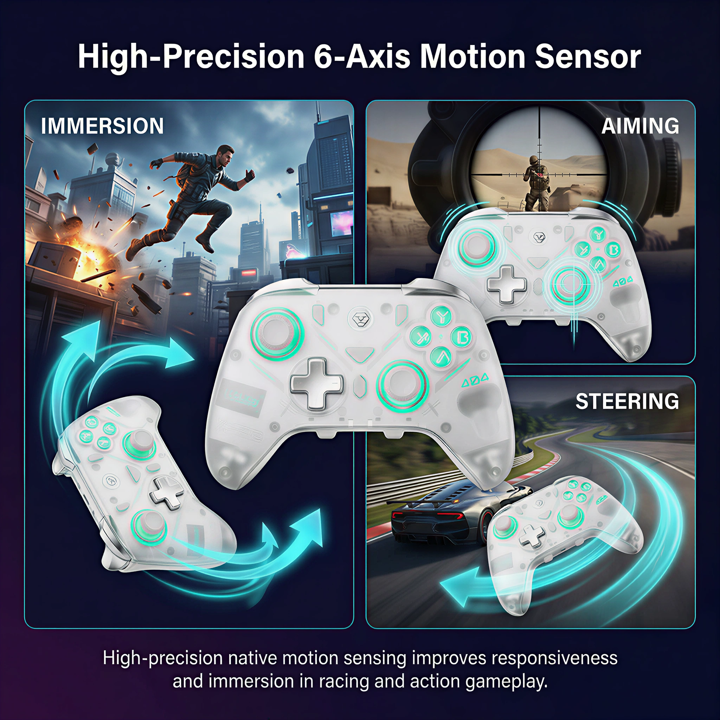 AOLION K20 Wireless Controller with Charging Dock for PC, Switch & Mobile