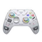 AOLION K30 white TMR wireless controller, front view with RGB rings and battery display