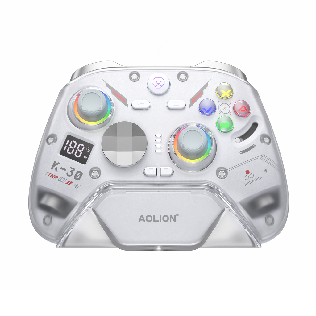 AOLION K30 white controller on a matching charging dock