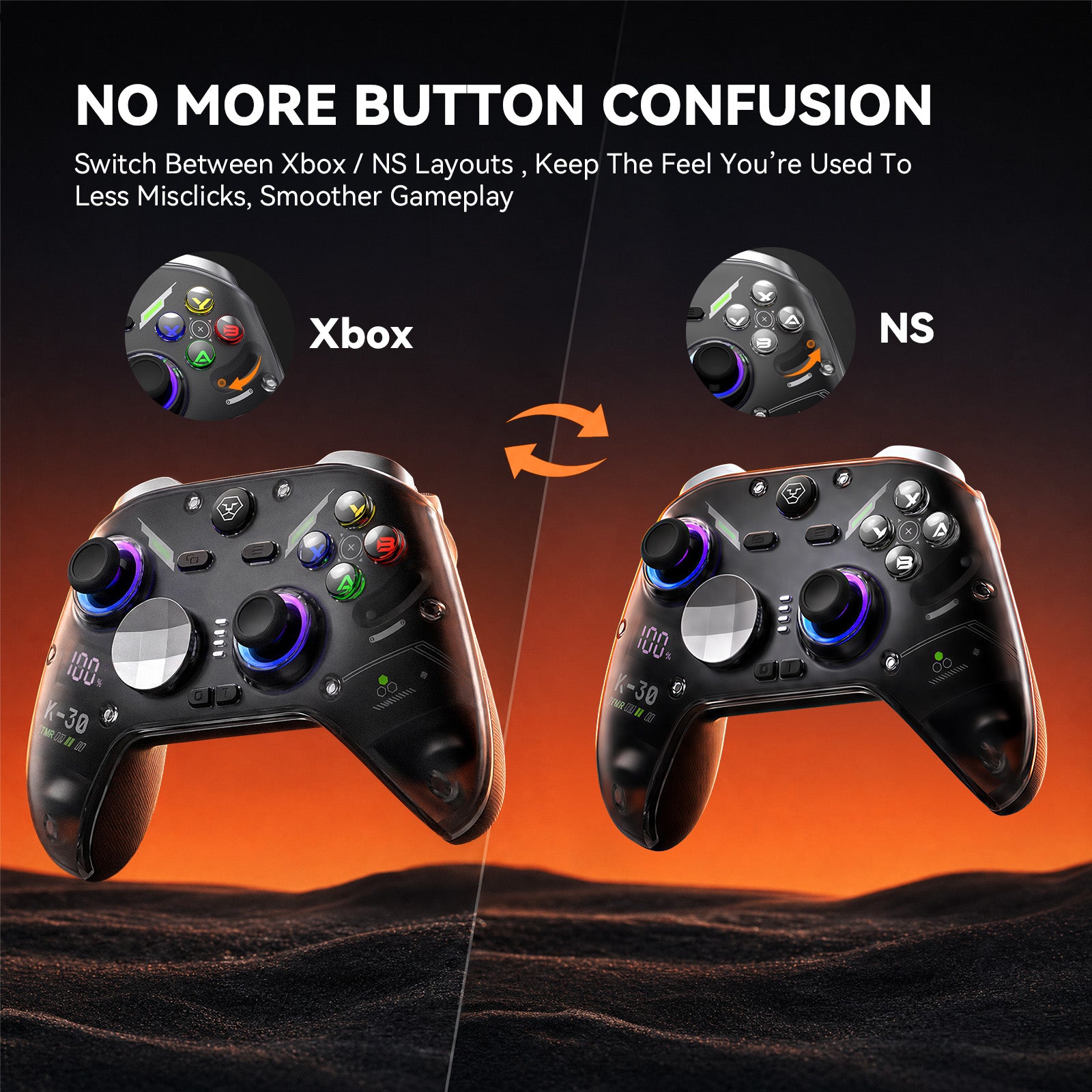 AOLION K30 TMR Wireless Controller with Charging Dock for PC, Switch & Mobile