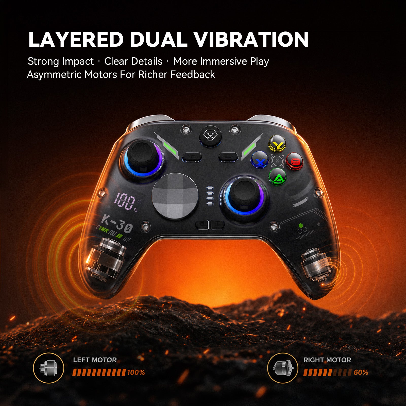AOLION K30 TMR Wireless Controller with Charging Dock for PC, Switch & Mobile